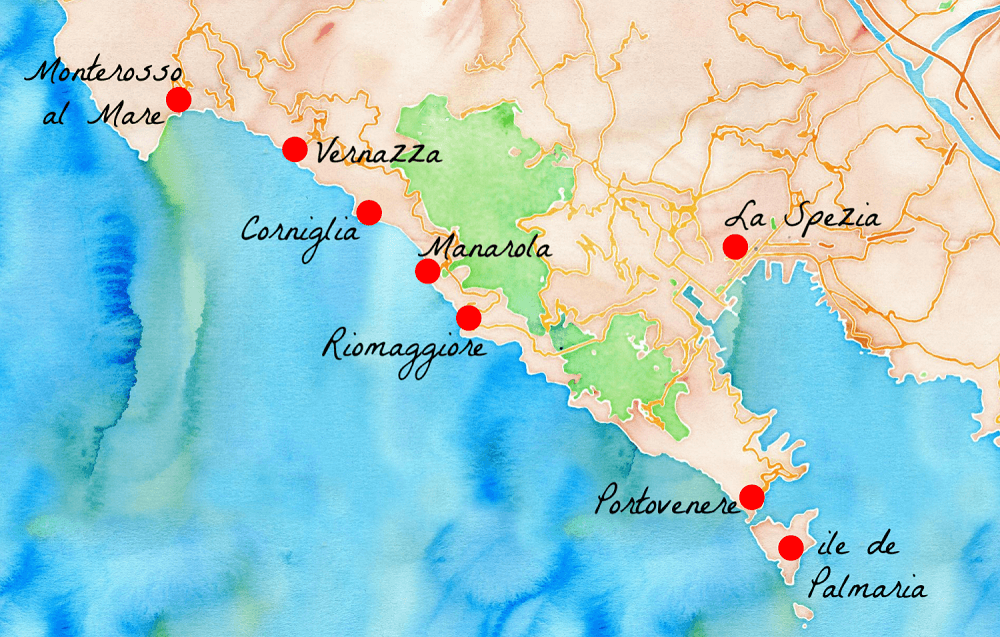 Carte de la région italienne des Cinque Terre