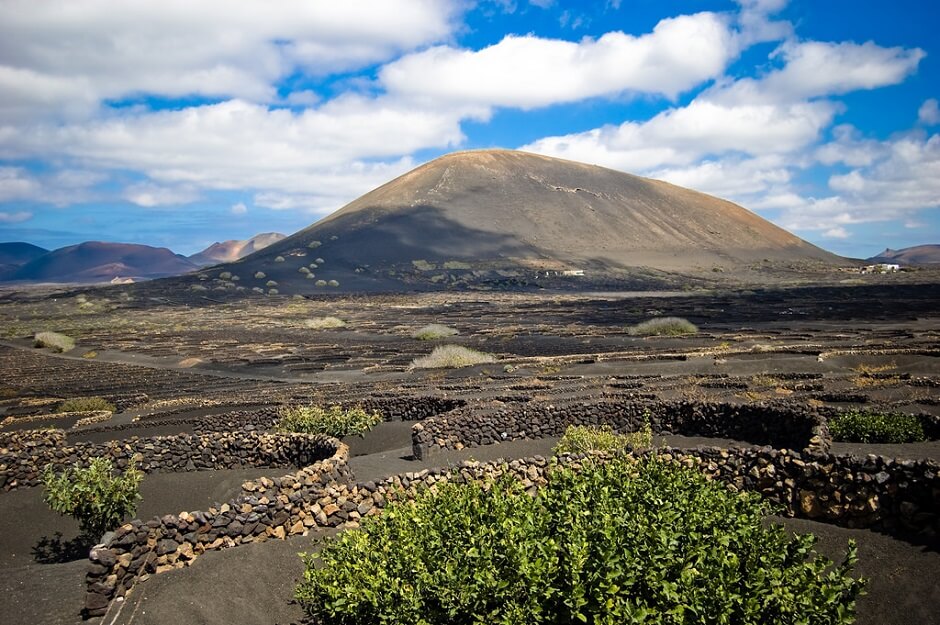 Vue d'un vignoble sur l'île de Lanzarote aux Canaries en Espagne.