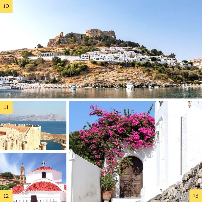 Vues de Lindos sur l'île de Rhodes.