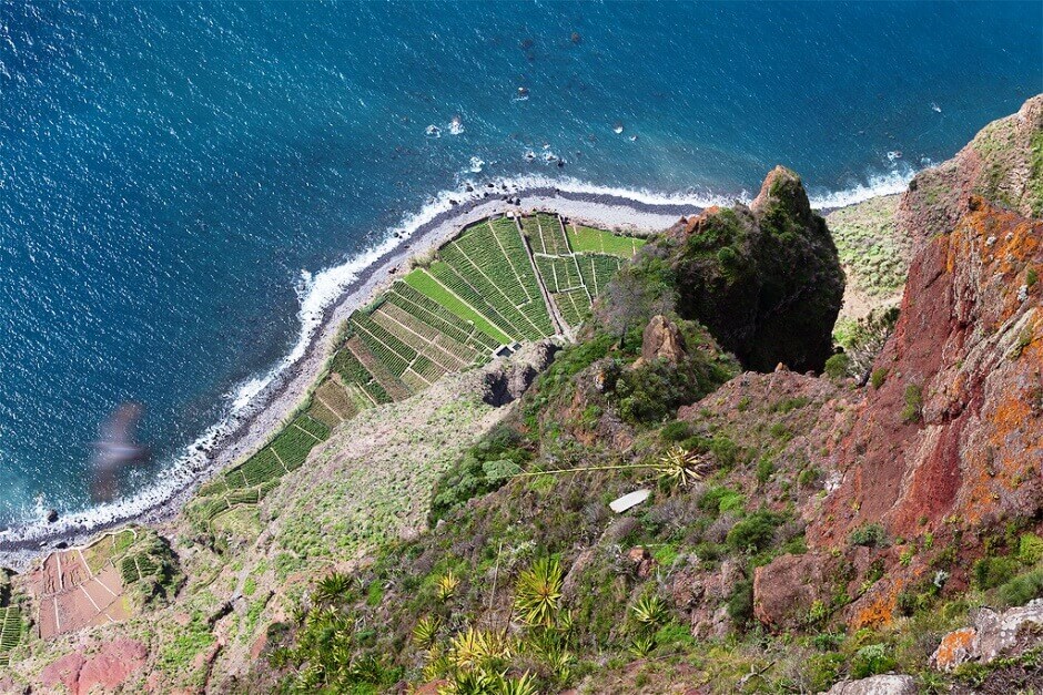 Vue plongeante sur la mer depuis une falaise de l'île de Madère.