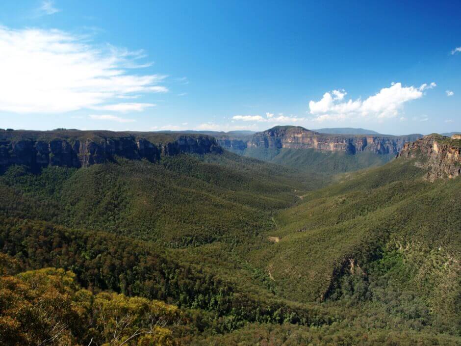 Vue du parc naturel de Blue Moutains en Australie.