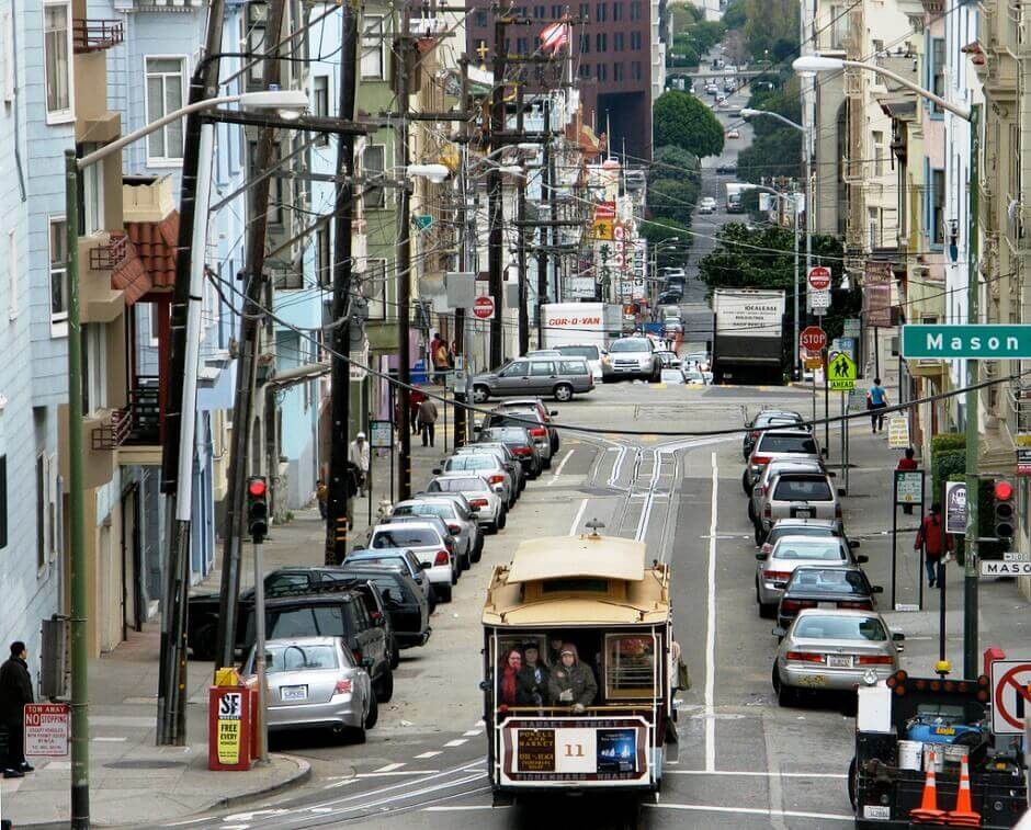 Un cable-car à Nob Hill