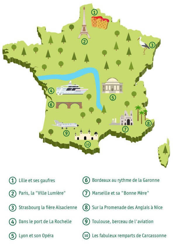 Carte des villes les plus touristiques de France.