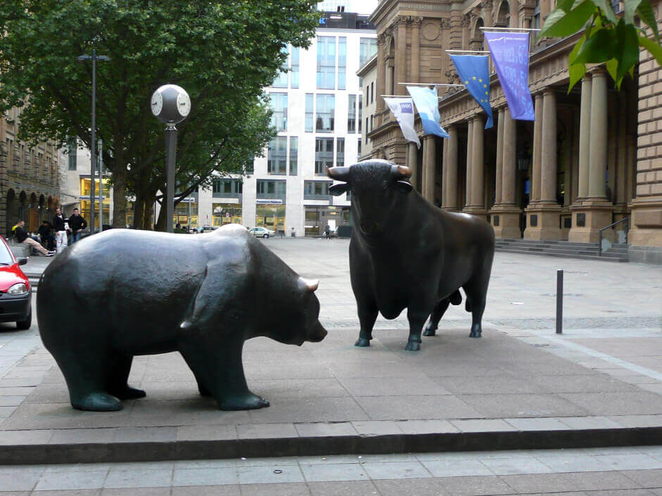 Statues de l'ours et du taureau bourse de Francfort