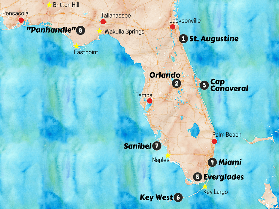 carte des sites touristiques de Floride.