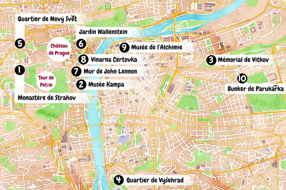 Carte touristique de Prague.