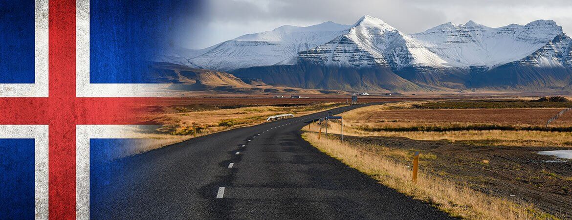 Paysage et drapeau islandais.