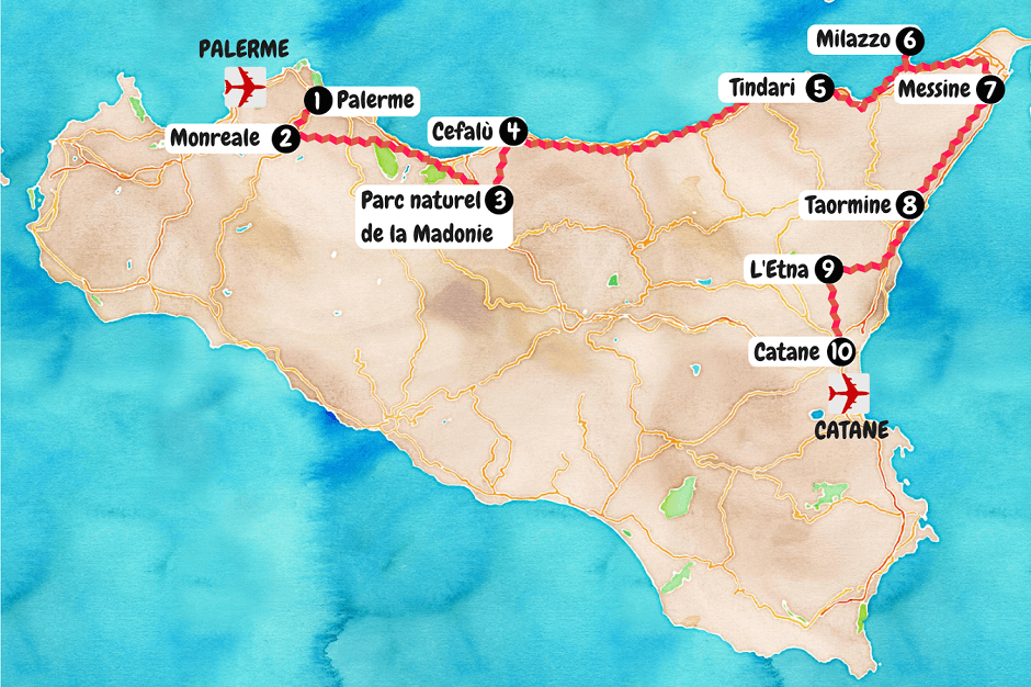 Carte du nord de la Sicile.