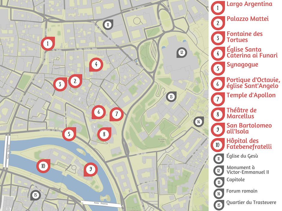 Carte touristique du Ghetto à Rome.