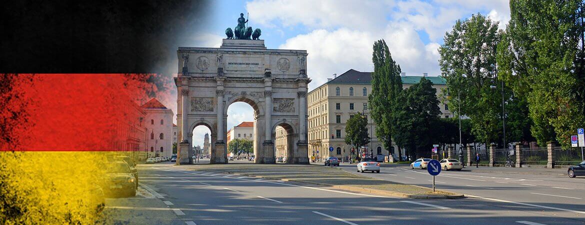 Rue et drapeau allemand.