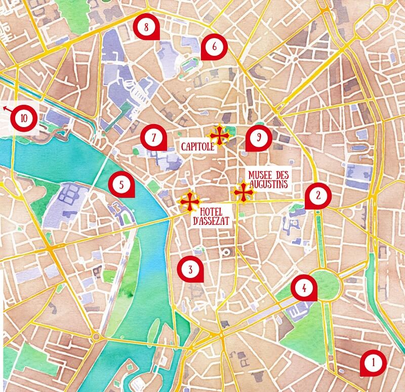 Carte des choses à faire et à voir à Toulouse.