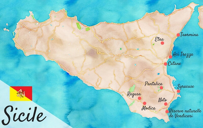 Carte de road trip en Sicile.