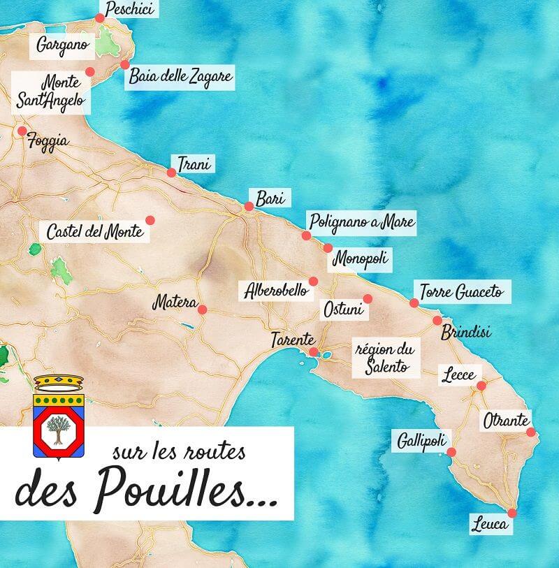 Carte des choses à voir dans les Pouilles.