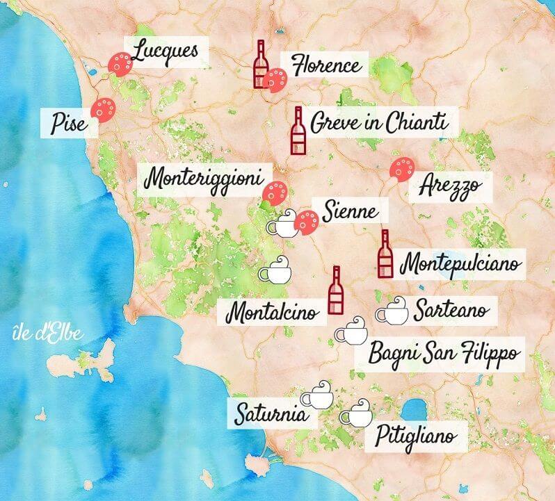 Carte touristique de la Toscane.